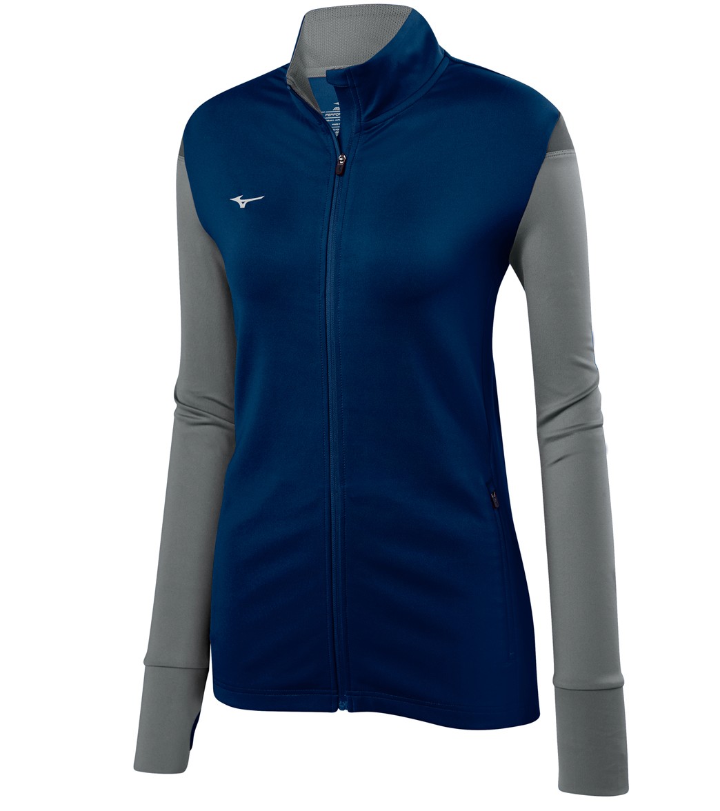 Mizuno Girls' Horizon Full Zip Volleyball Jacket - Navy/Grey/Charcoal Medium Cotton/Polyester - Swimoutlet.com