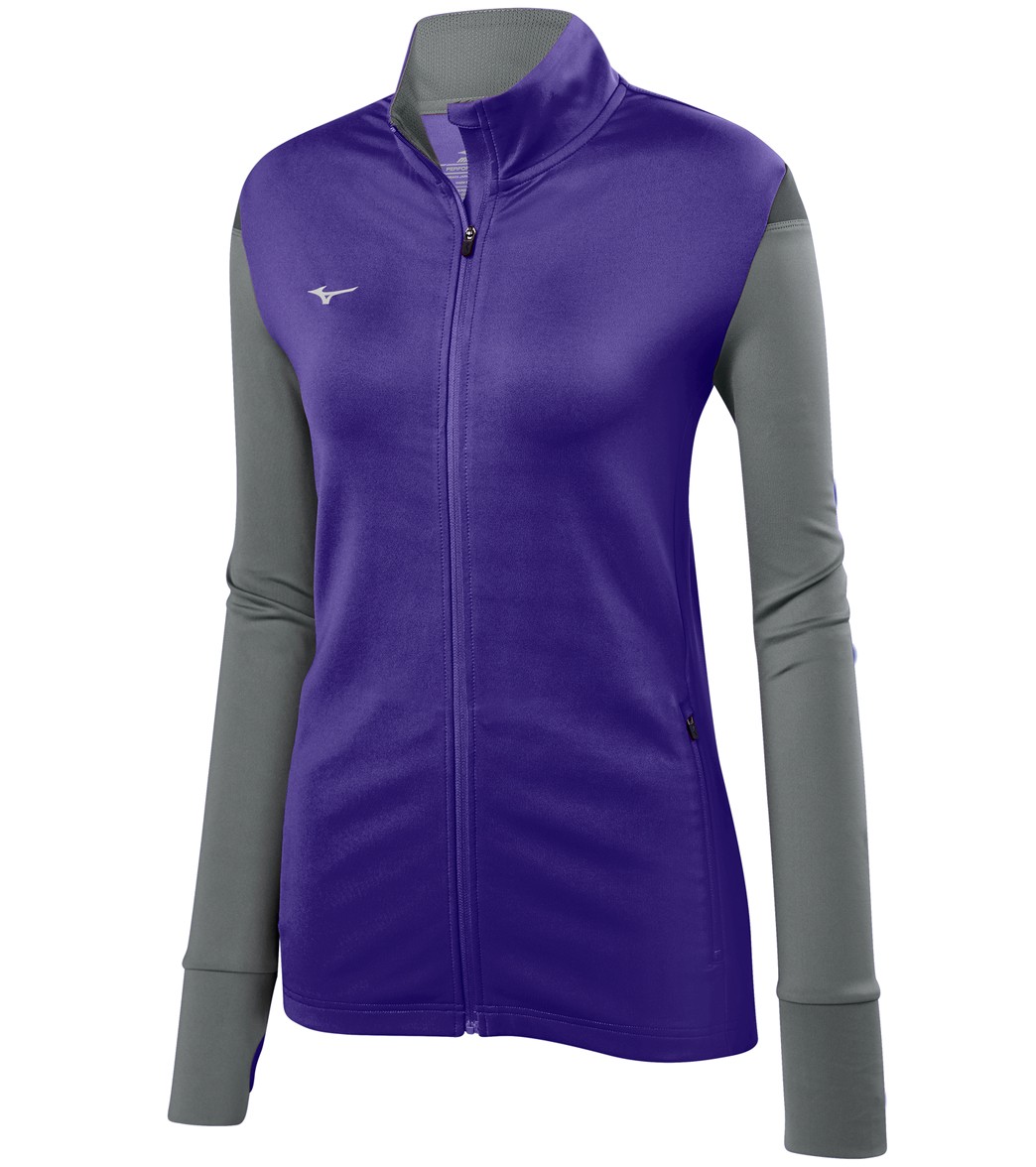 Mizuno Girls' Horizon Full Zip Volleyball Jacket - Purple/Grey/Charcoal Medium Cotton/Polyester - Swimoutlet.com