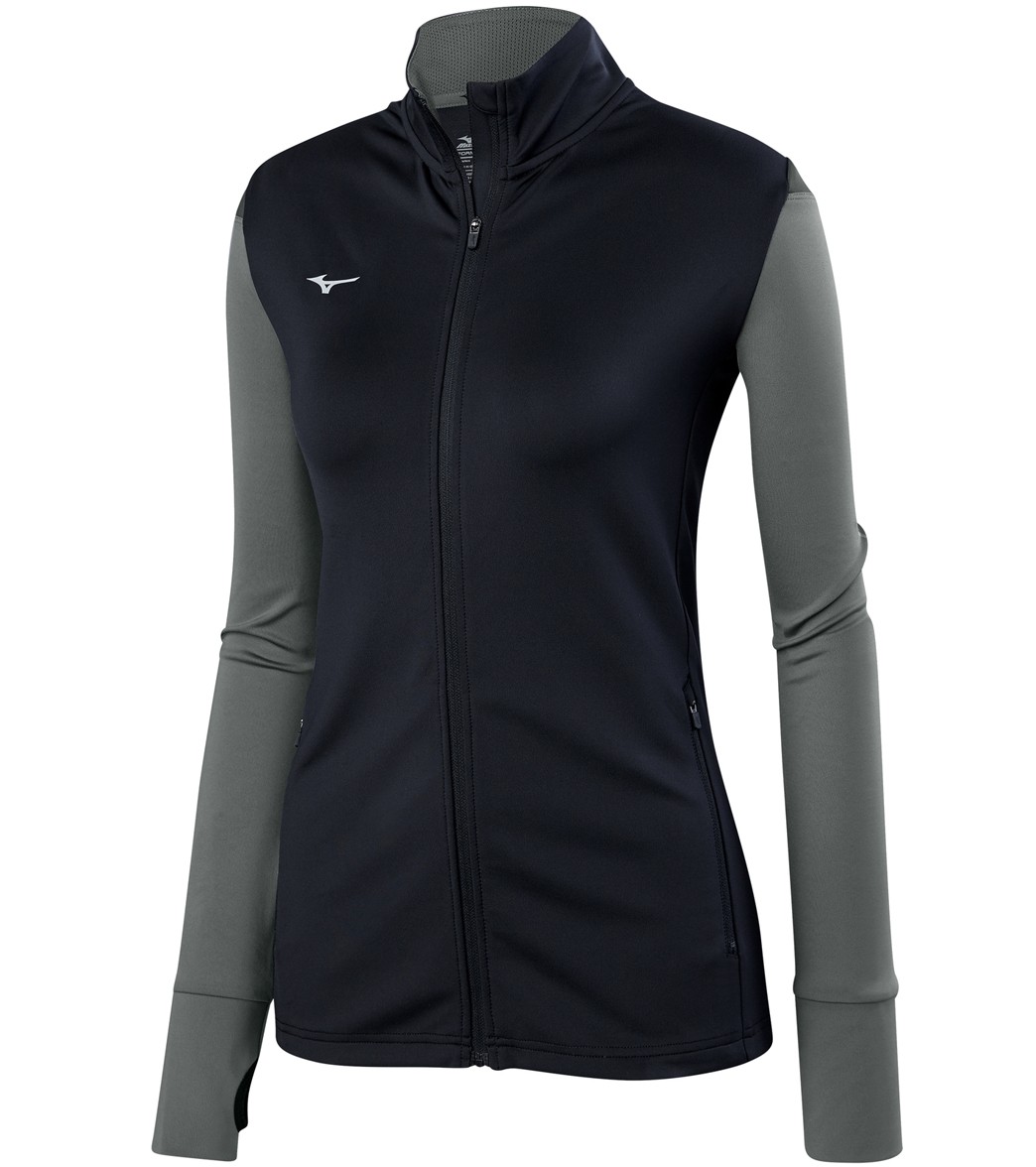 Mizuno Girls' Horizon Full Zip Volleyball Jacket - Black/Grey/Charcoal Medium Cotton/Polyester - Swimoutlet.com