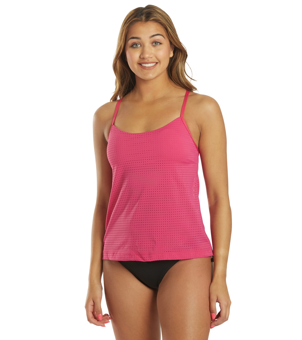 Nike Women's Chlorine Resistant Essential Layered Tankini Top - Fireberry Small - Swimoutlet.com