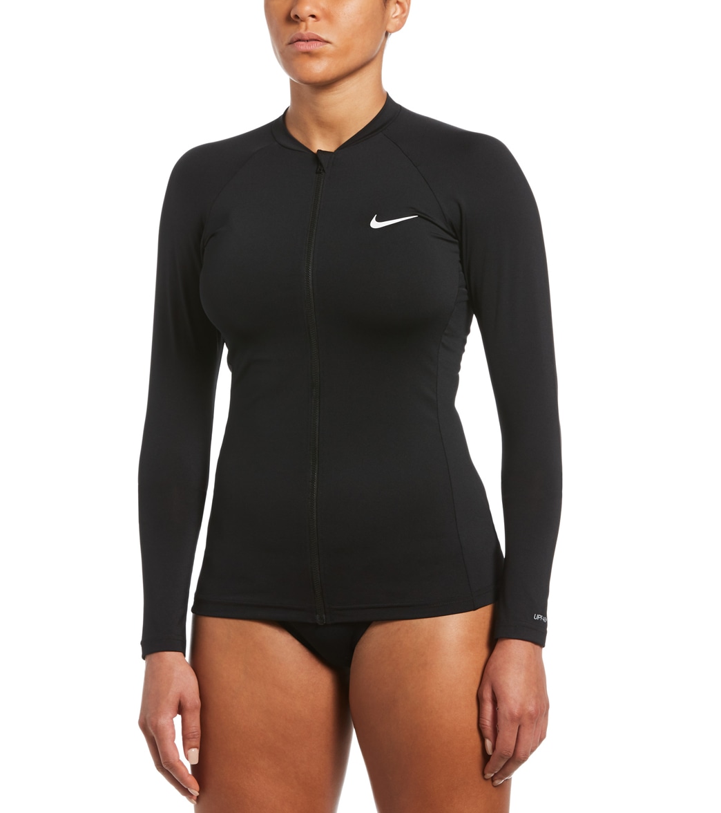 Nike Women's Chlorine Resistant Floral Long Sleeve Zip Hydro Rashguard