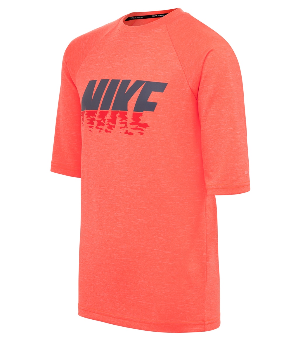 Nike Boys' Heather Sunset Logo Short Sleeve Hydro Rashguard Big Kid Shirt - Bright Mango Large Size Large Polyester - Swimoutlet.com