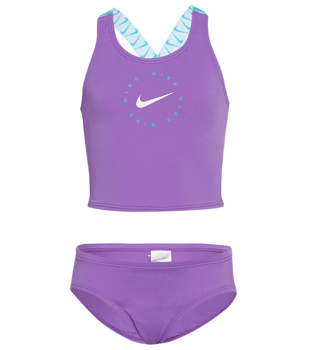 Nike Girls' Logo Tape Two Piece Mid Bikini Set (big Kid) At Swimoutlet.com