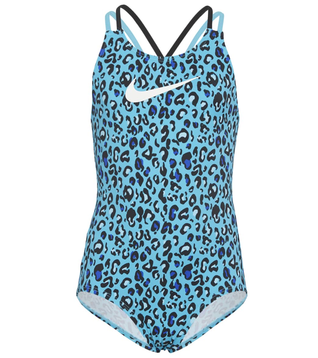 Nike Girls' Cheetah One Piece Swimsuit Big Kid - Chlorine Blue Small - Swimoutlet.com