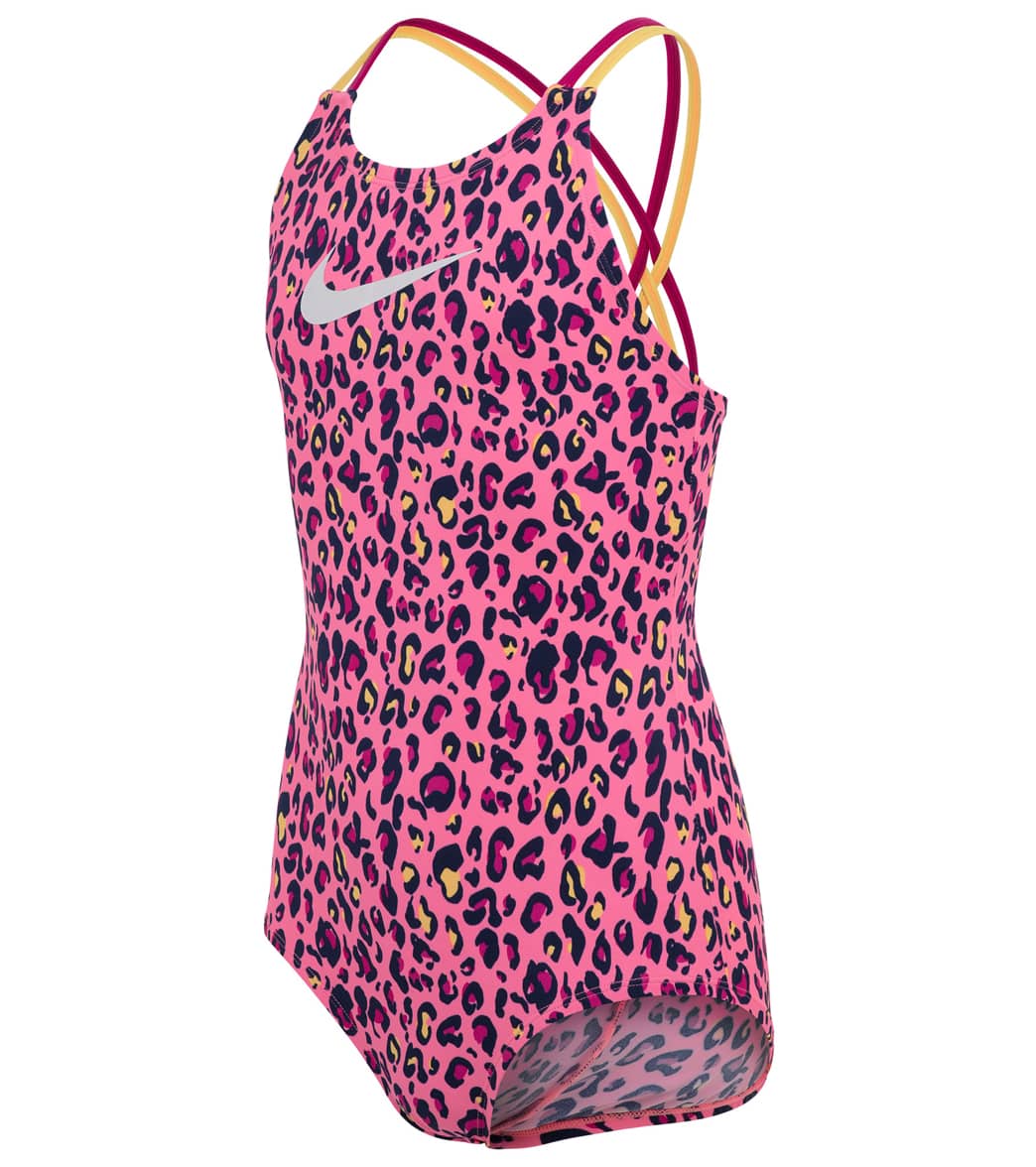 Nike Girls' Cheetah One Piece Swimsuit Big Kid - Sunset Pulse Small - Swimoutlet.com