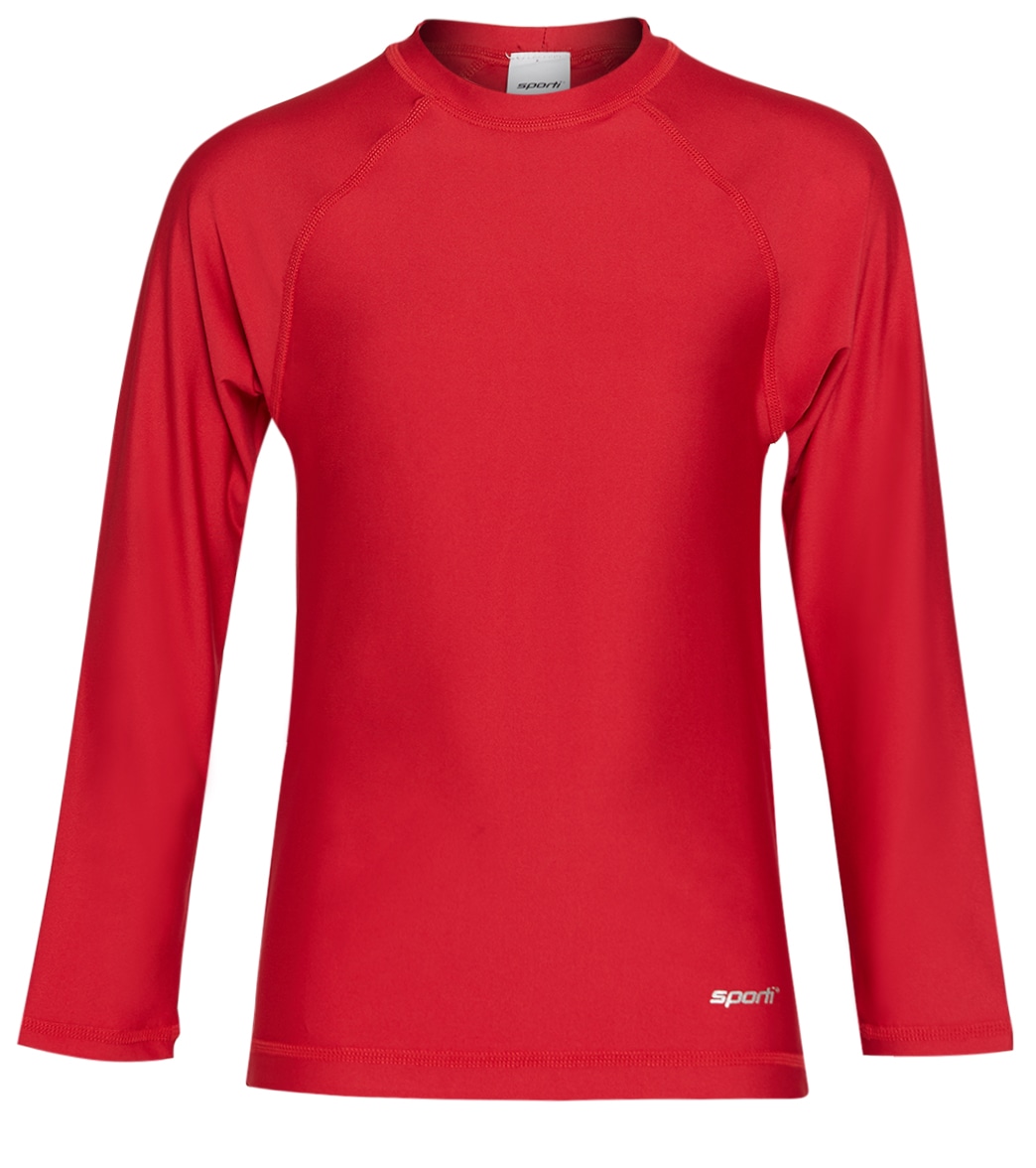 Sporti Youth Men's Long Sleeve Shirt Upf 50+ Comfort Fit Rashguard - Red 10 - Swimoutlet.com