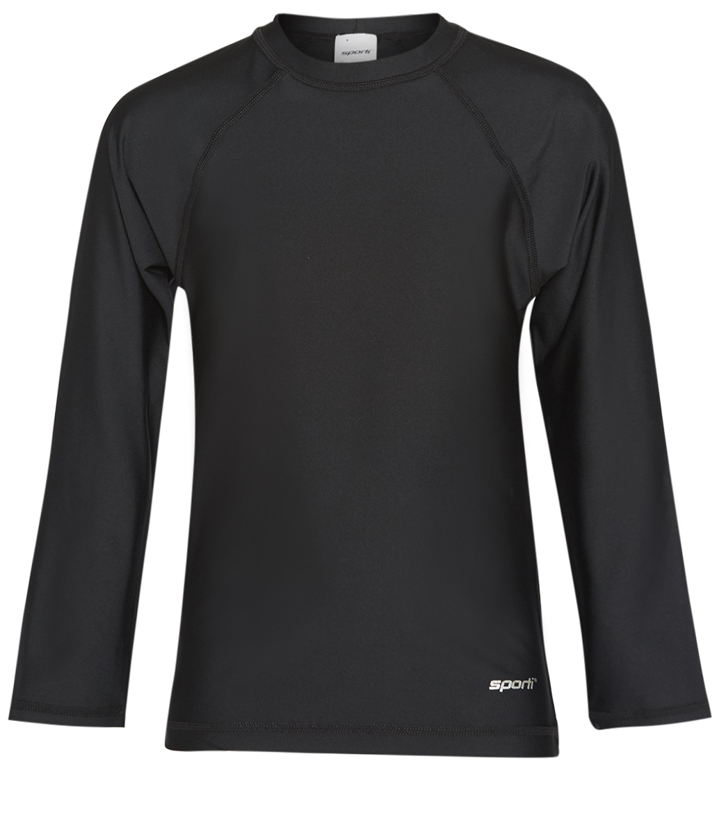 Sporti Youth Men's Long Sleeve Shirt Upf 50+ Comfort Fit Rashguard - Black 10 - Swimoutlet.com