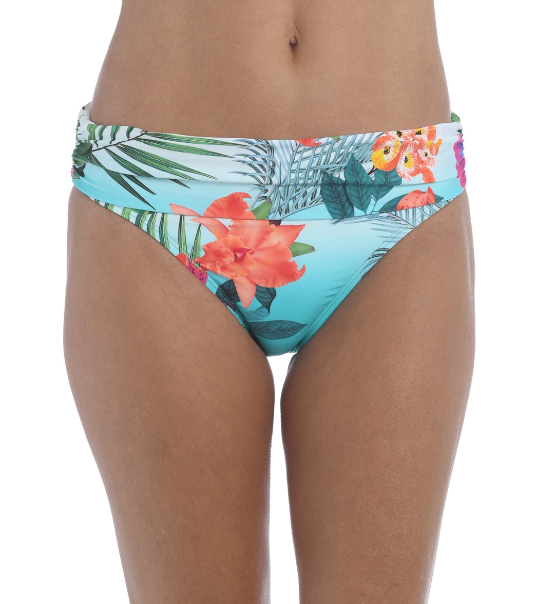 La Blanca Women's Tropicalia Shirred Bikini Bottom - Bright Aqua 14 - Swimoutlet.com