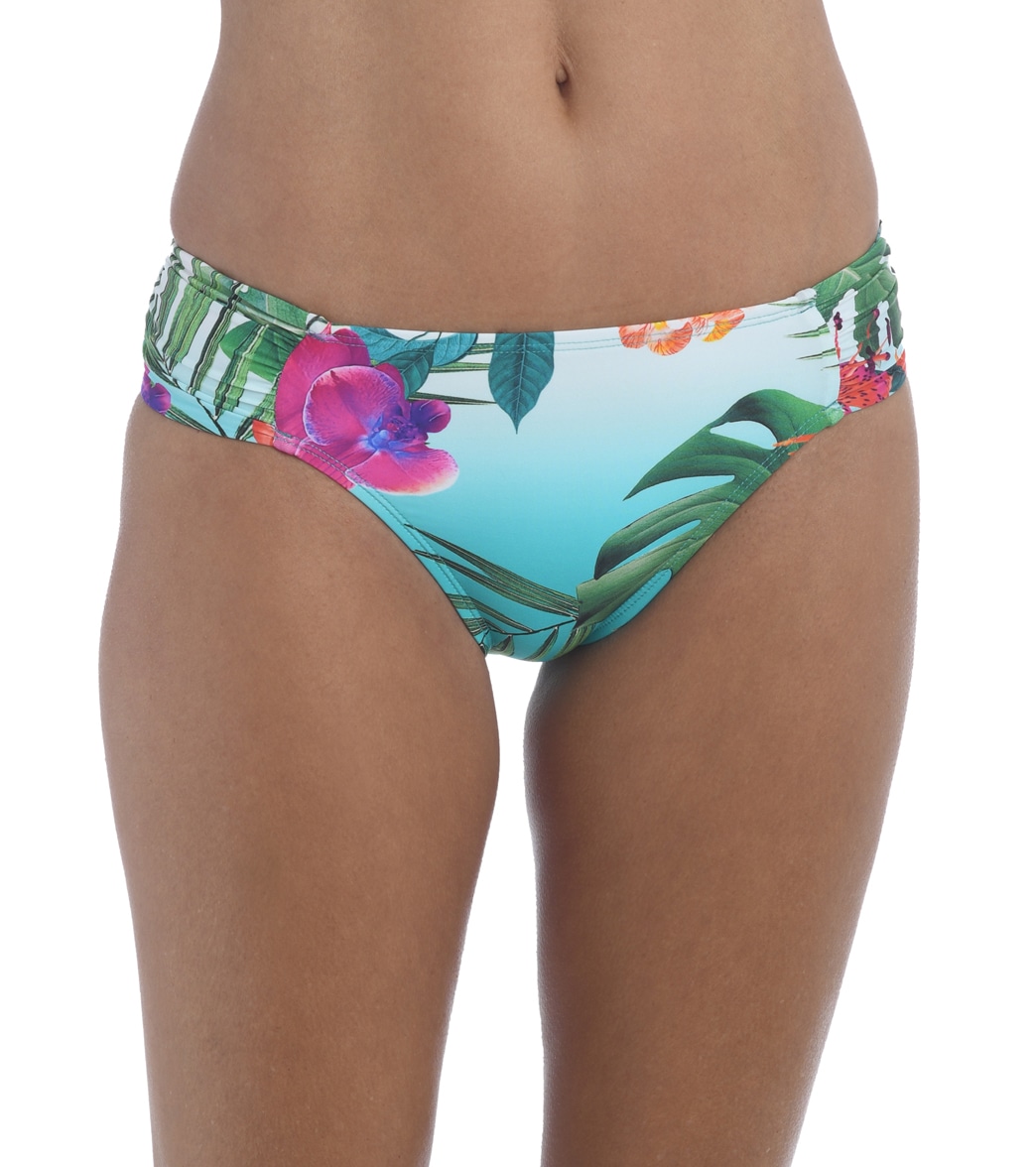 La Blanca Women's Tropicalia Side Shirred Bikini Bottom - Bright Aqua 12 - Swimoutlet.com