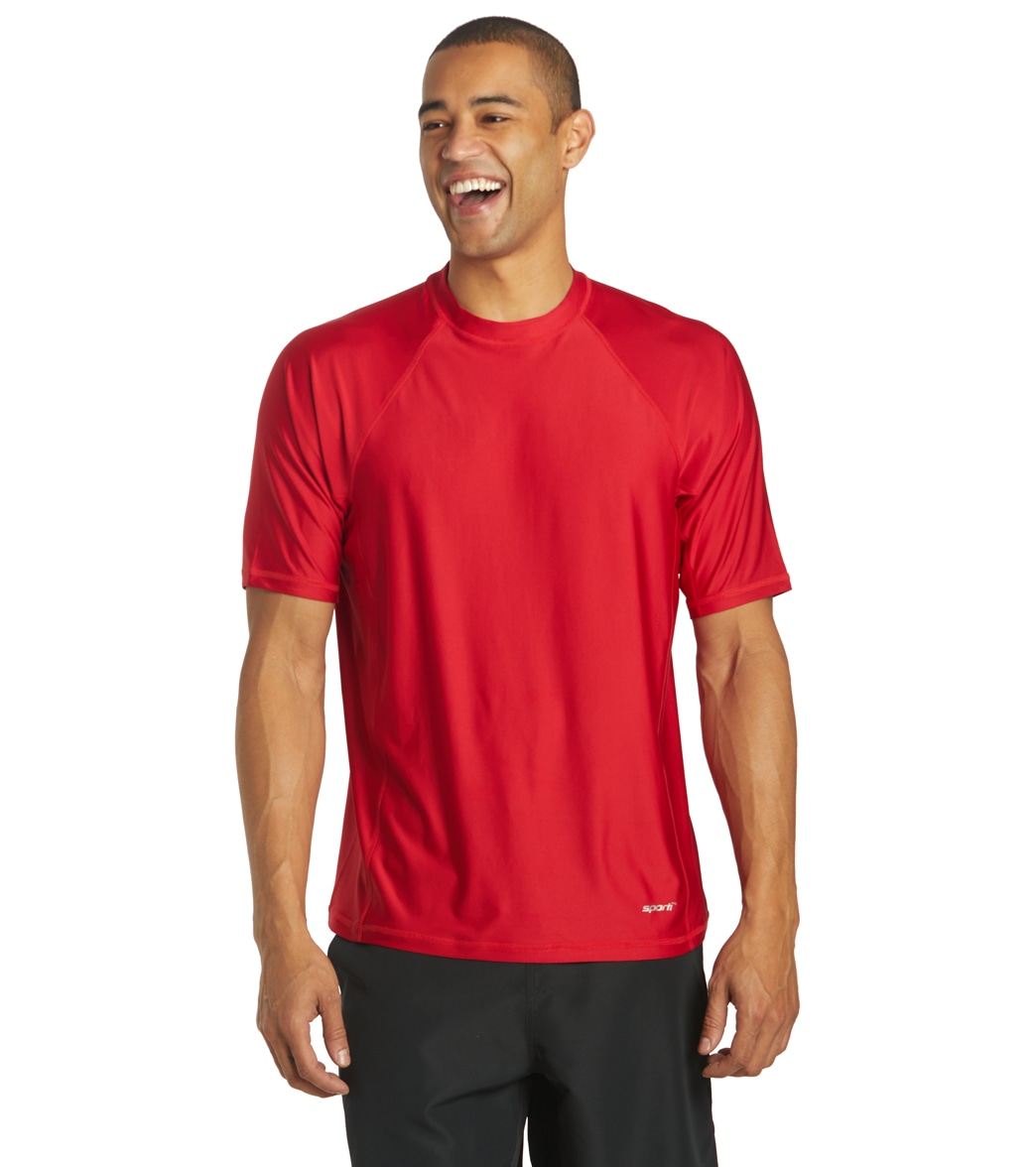 Sporti Men's Short Sleeve Shirt Upf 50+ Comfort Fit Rashguard - Red Medium - Swimoutlet.com