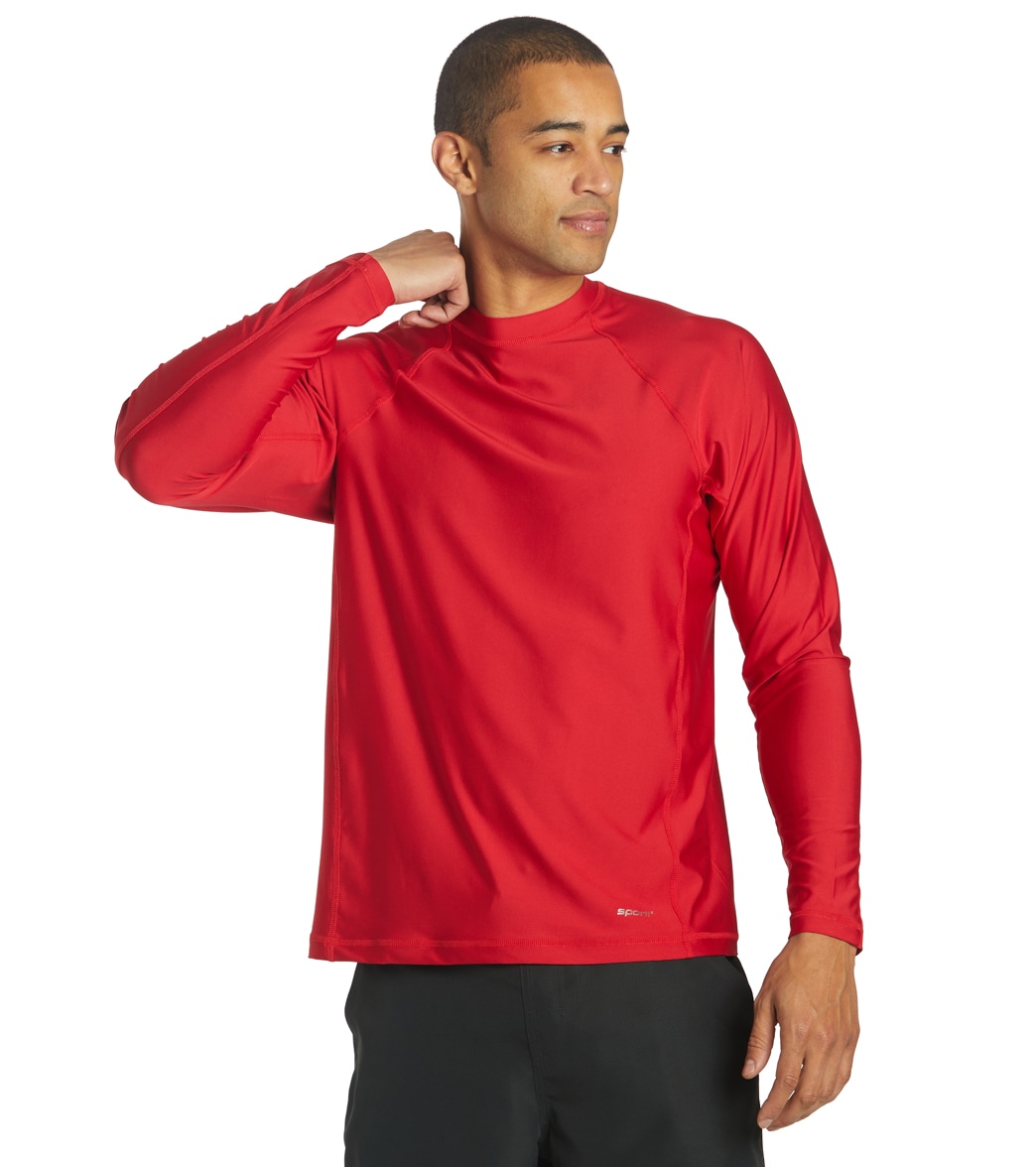 Sporti Men's Long Sleeve Shirt Upf 50+ Comfort Fit Rashguard - Red Medium - Swimoutlet.com