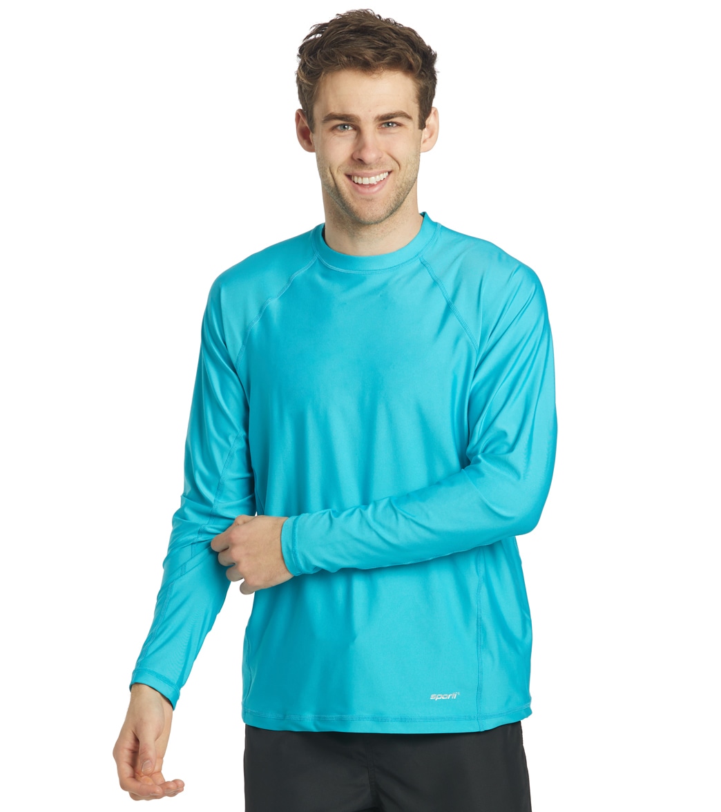 Sporti Men's Long Sleeve Shirt Upf 50+ Comfort Fit Rashguard - Ocean Blue Medium - Swimoutlet.com