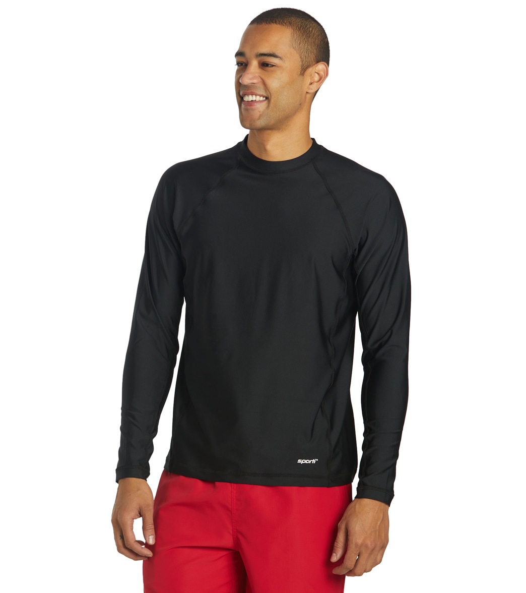 Sporti Men's Long Sleeve Shirt Upf 50+ Comfort Fit Rashguard - Black Medium - Swimoutlet.com