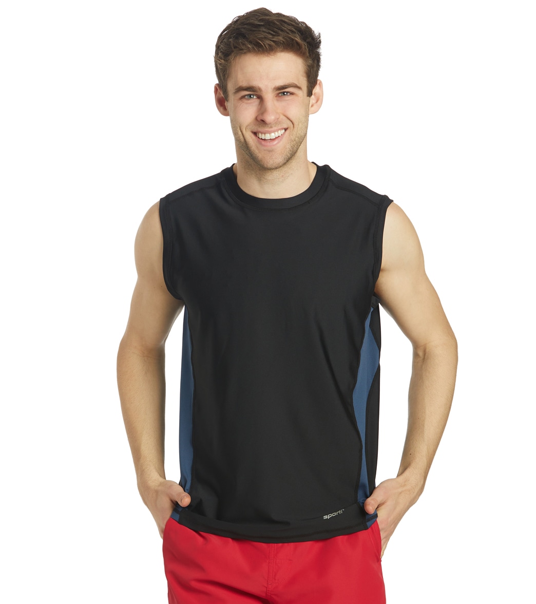 Sporti Men's Sleeveless Upf 50+ Comfort Fit Rashguard Shirt - Black Medium - Swimoutlet.com