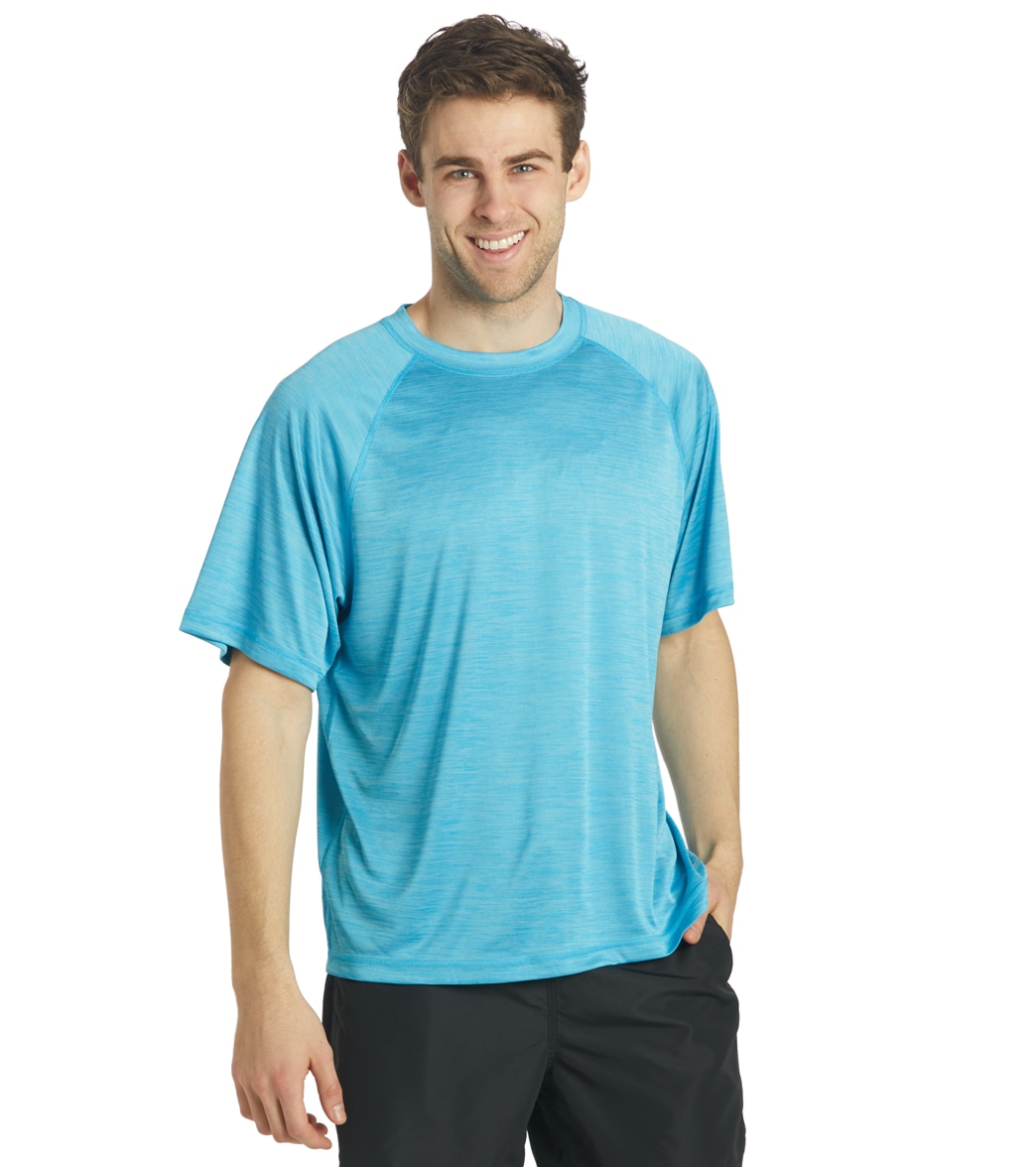 Sporti Men's S/S Hybrid Upf 50+ Sun Shirt - Ocean Blue Large Polyester - Swimoutlet.com