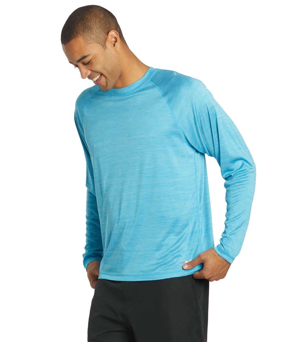 Sporti Men's L/S Hybrid Upf 50+ Sun Shirt - Ocean Blue Large Polyester - Swimoutlet.com
