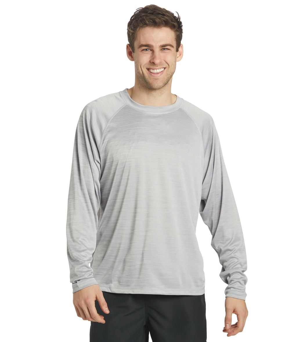 Sporti Men's L/S Hybrid Upf 50+ Sun Shirt - Icicle Grey Medium Polyester - Swimoutlet.com