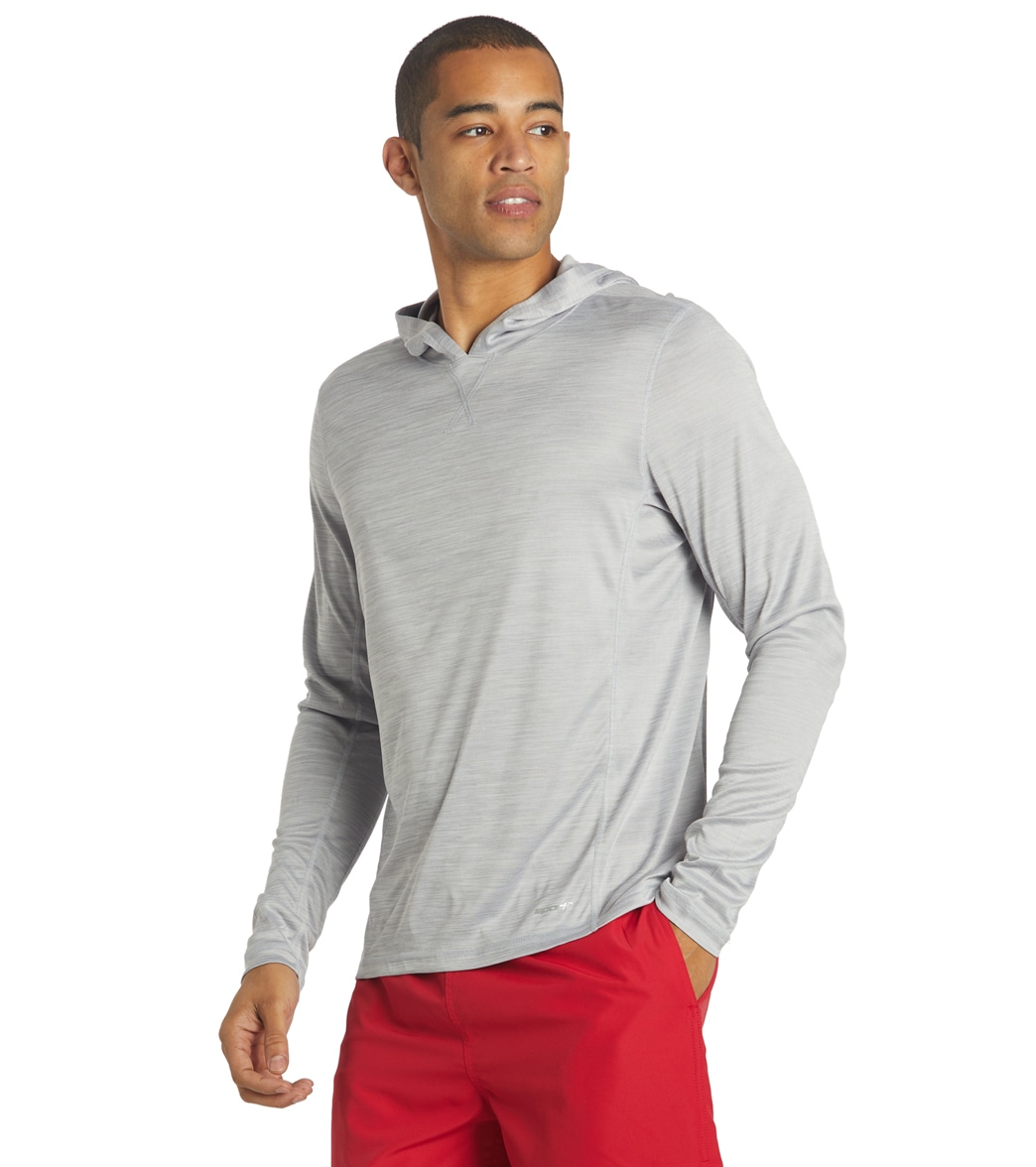 Sporti Men's L/S Hybrid Hooded Upf 50+ Sun Shirt - Icicle Grey Large Polyester - Swimoutlet.com