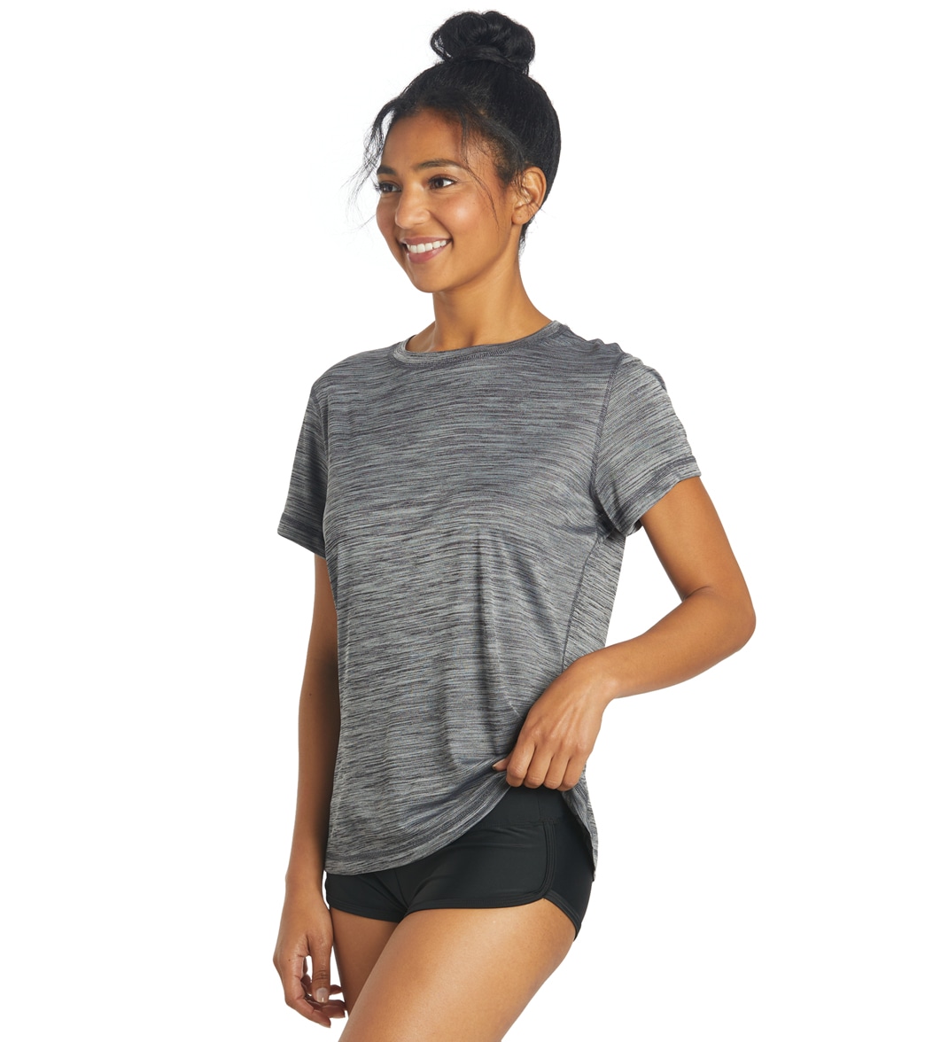Sporti Women's S/S Hybrid Upf 50+ Sun Shirt - Black Small Polyester - Swimoutlet.com