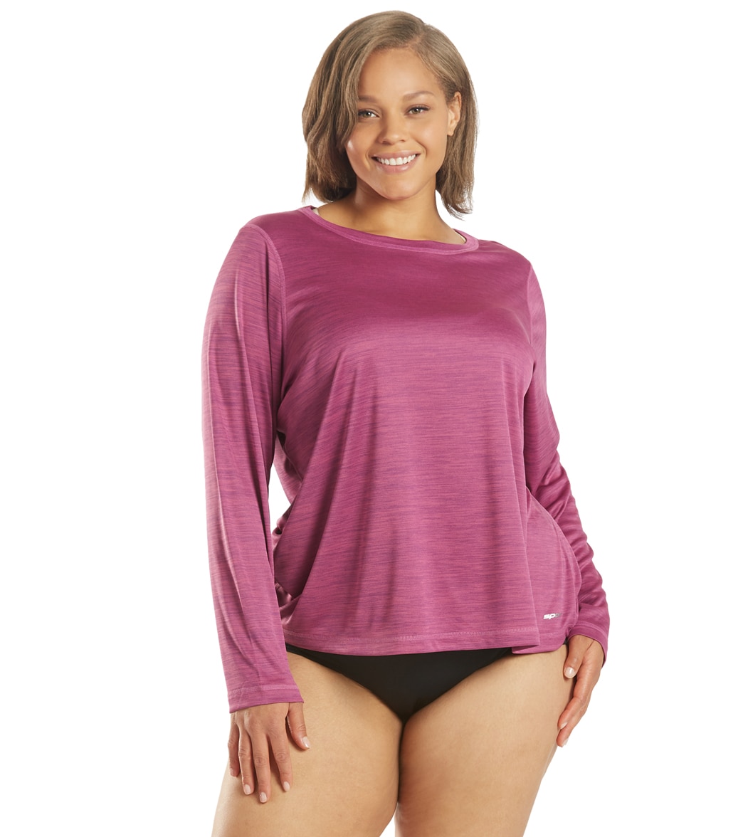 Sporti Women's Plus Size L/S Hybrid Upf 50+ Sun Shirt - Fushia 1X Polyester - Swimoutlet.com