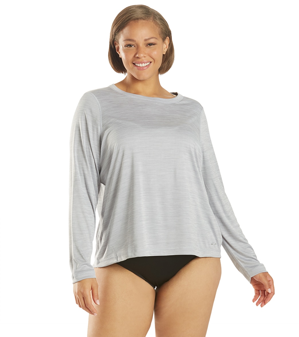 Sporti Women's Plus Size L/S Hybrid Upf 50+ Sun Shirt - Icicle Grey 1X Polyester - Swimoutlet.com