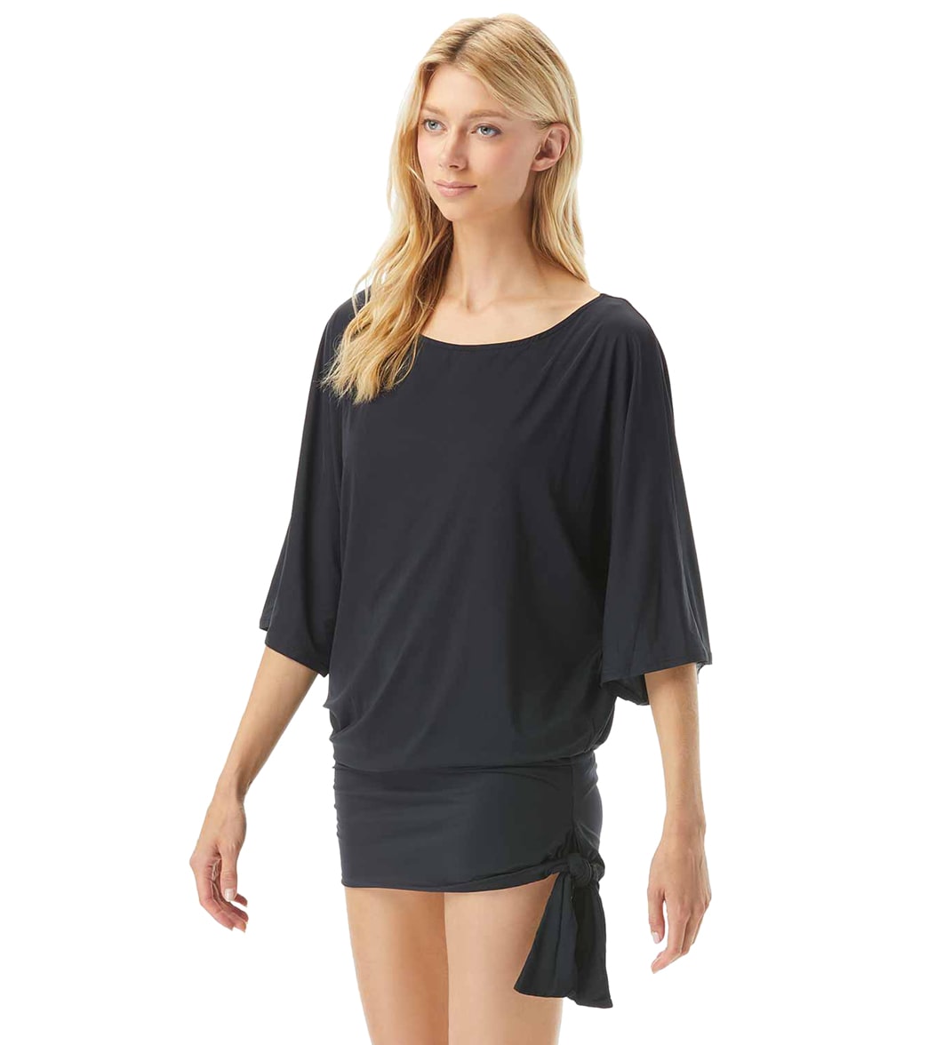 Michael Kors Women's Iconic Solid Side Tie Cover Up Dress - Black Medium - Swimoutlet.com