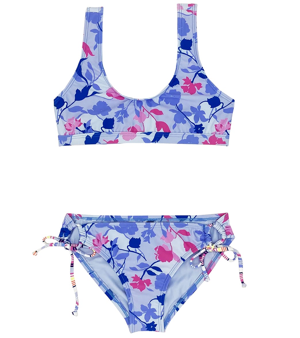 Splendid Girls' Floral Flurry Two Piece Bikini Set Big Kid - Blue/Multi 12 - Swimoutlet.com