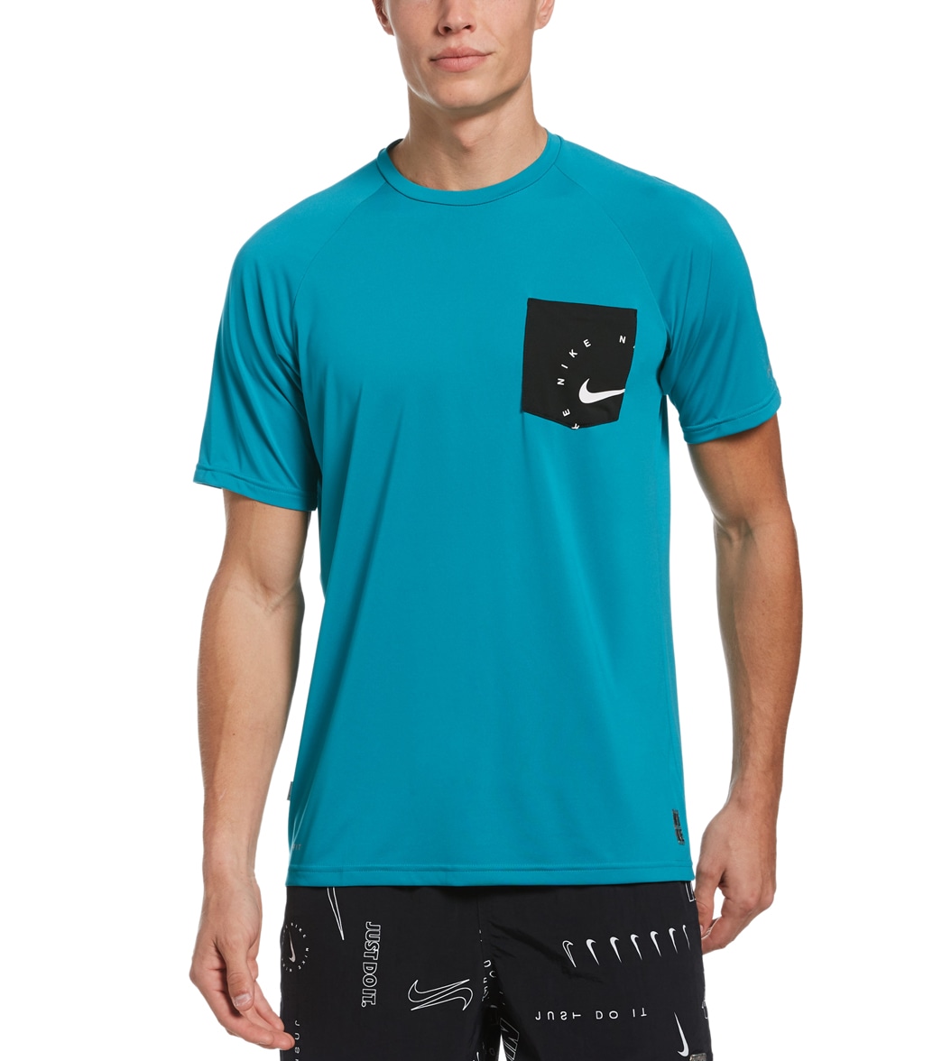 Nike Men's Logo Short Sleeve Hydro Rashguard Shirt - Aquamarine Medium - Swimoutlet.com