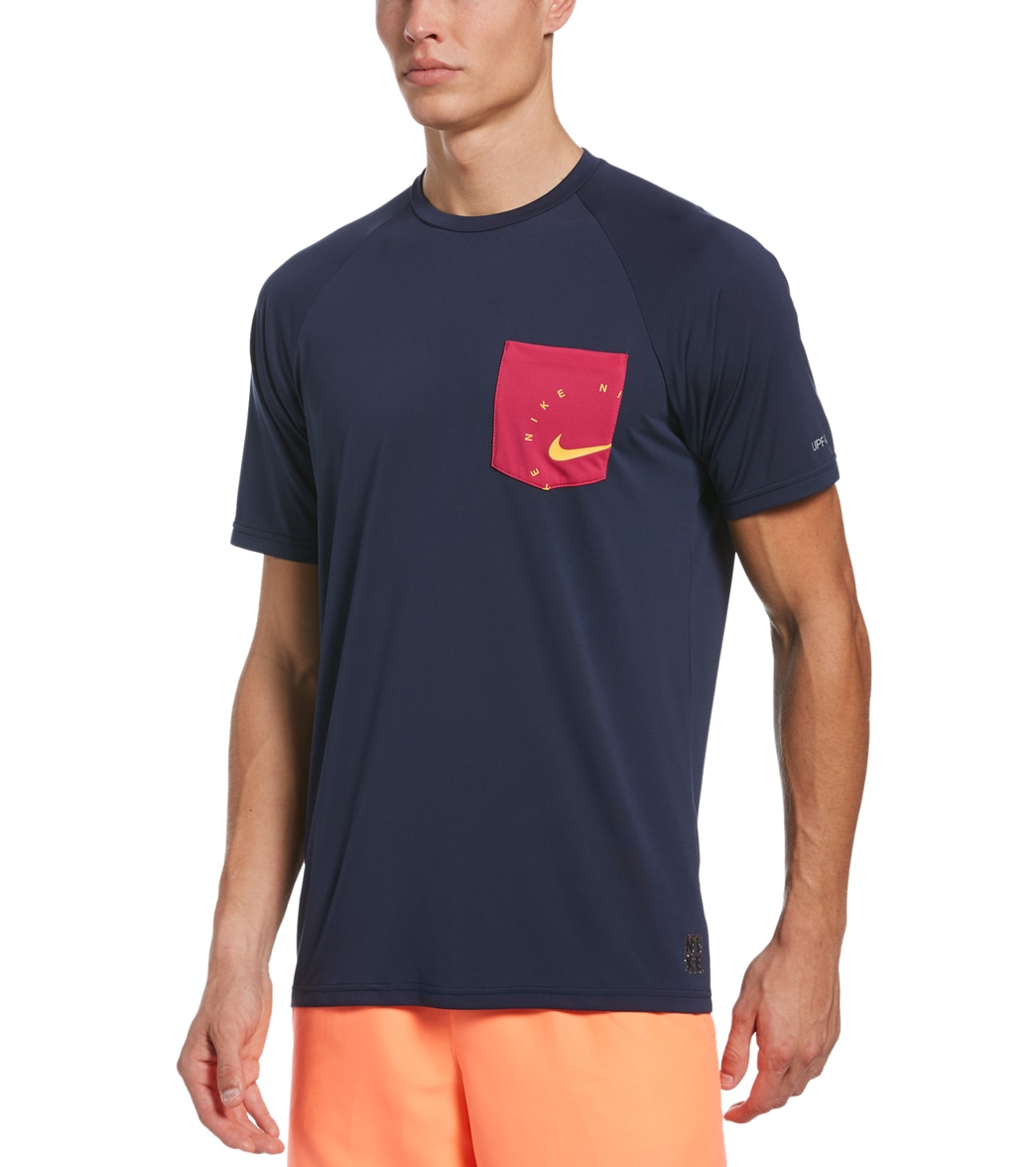 Nike Men's Logo Short Sleeve Hydro Rashguard Shirt - Midnight Navy Medium - Swimoutlet.com