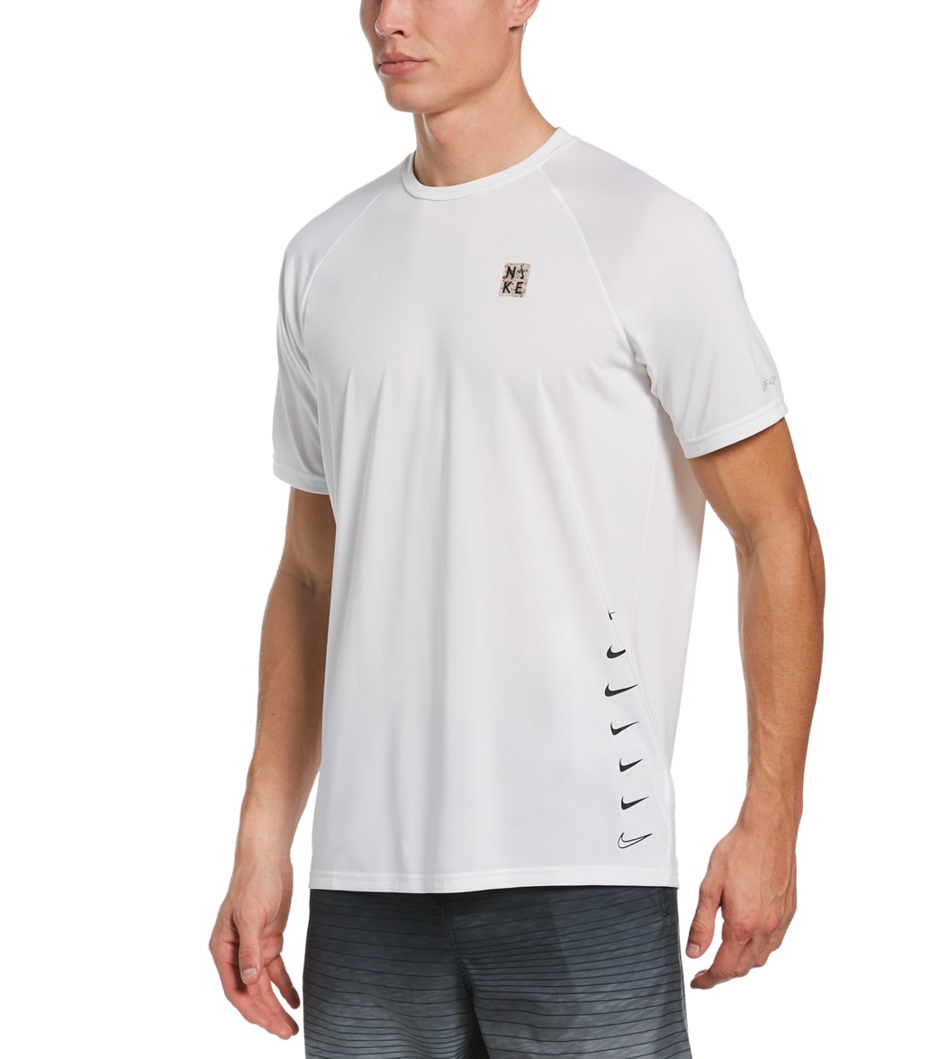 Nike Men's Multi Swoosh Short Sleeve Hydro Rashguard Shirt - White Medium - Swimoutlet.com