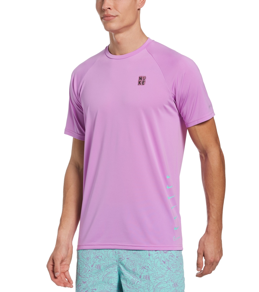 Nike Men's Multi Swoosh Short Sleeve Hydro Rashguard Shirt - Fuchsia Glow Medium - Swimoutlet.com