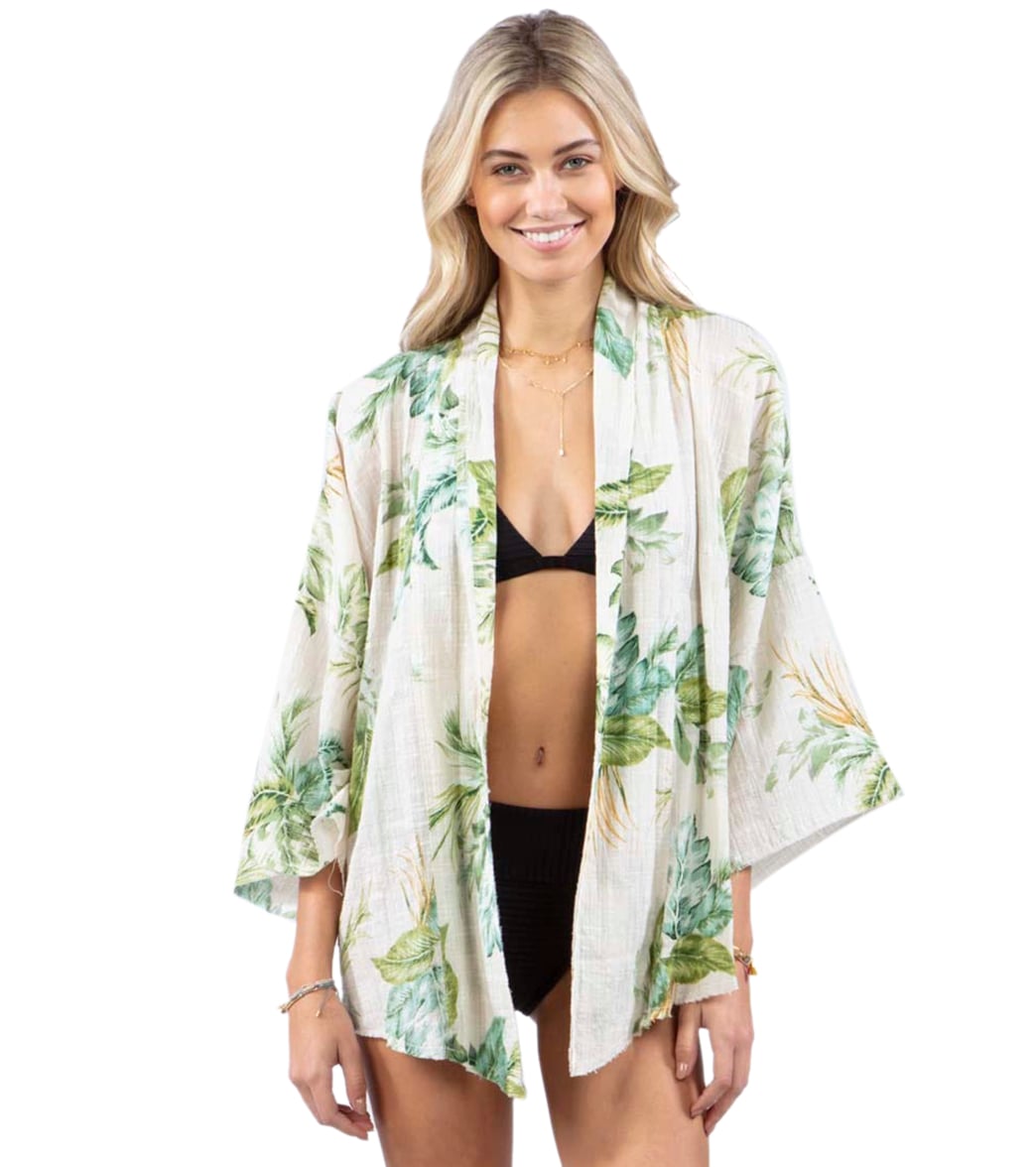 Rip Curl Women's Palmetto Cover Up Kimono - Off White Medium Cotton - Swimoutlet.com