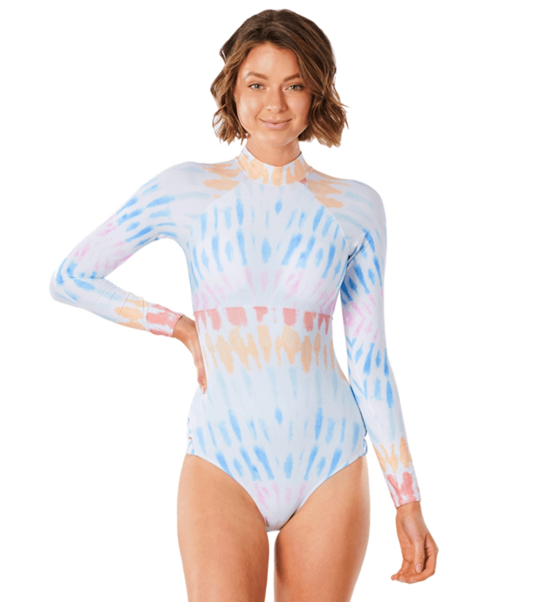 Rip Curl Women's Wipeout Long Sleeve One Piece Swimsuit - Blue/Multi Medium - Swimoutlet.com