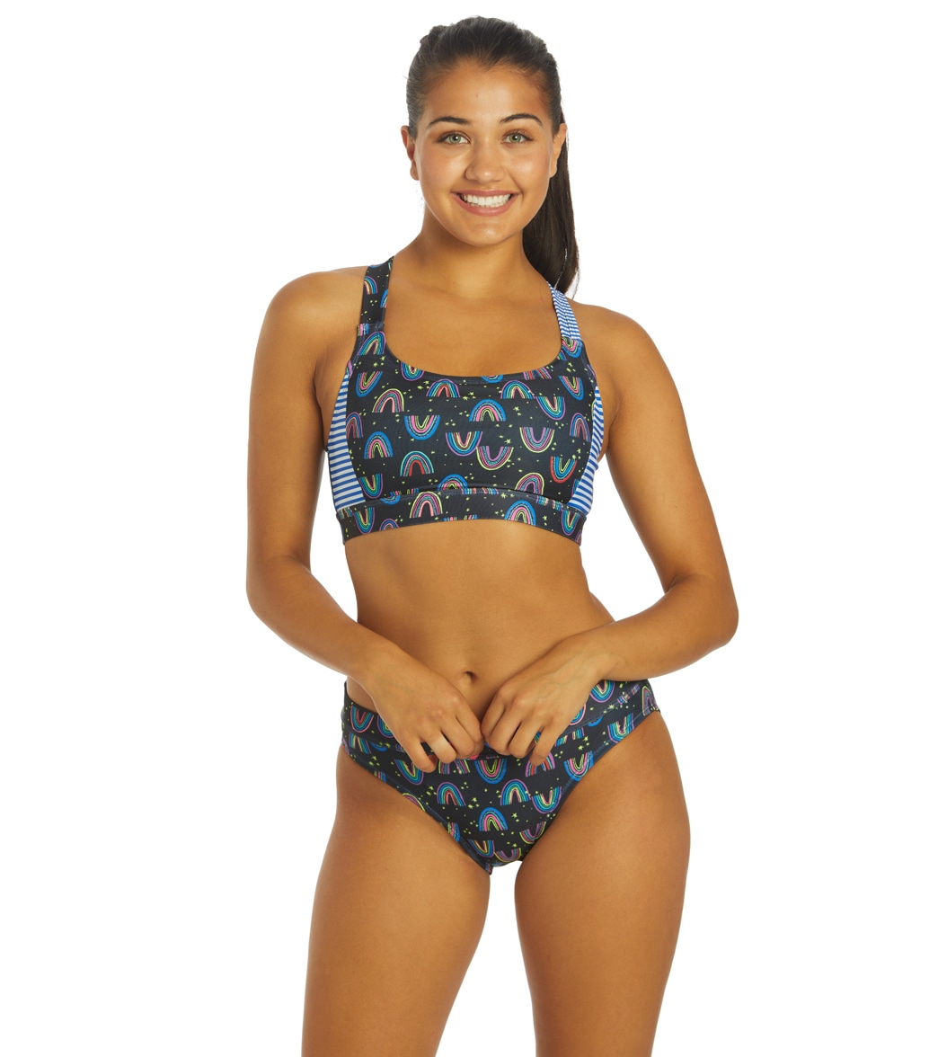 Dolfin Uglies Women's Asymmetrical Two Piece Work Out Swimsuit - Be Happy Small Size Small - Swimoutlet.com