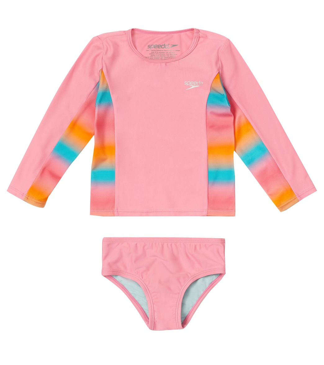 Speedo Girls' Long Sleevetwo Piece Rashguard Set Baby - Pink Cosmos 3T - Swimoutlet.com
