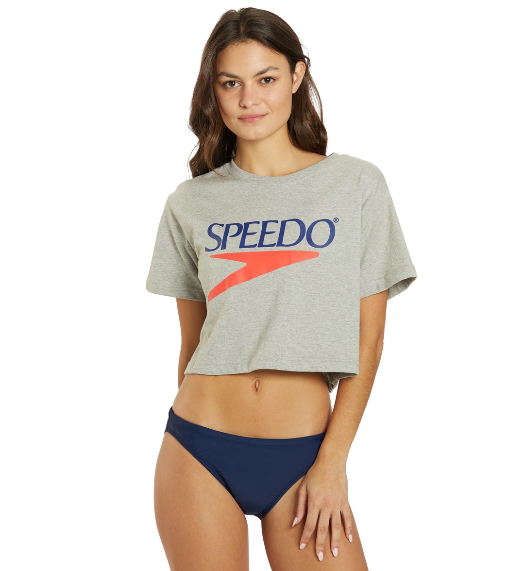 Speedo Women's Vintage Cropped Tee Shirt - Medium Heather Grey Small Size Small - Swimoutlet.com