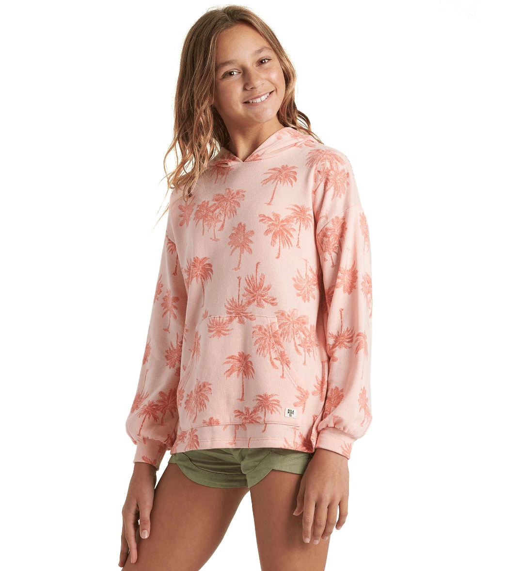 Billabong Girls' Palms Forever Long Sleeve Hoodie - Peachy Small 7/28 Cotton/Polyester - Swimoutlet.com