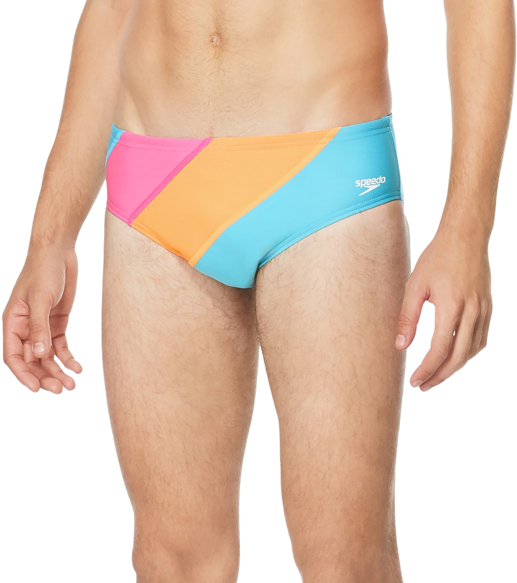 Speedo Vibe Men's Color Blocked One Brief Swimsuit - Pink Glo 26 - Swimoutlet.com