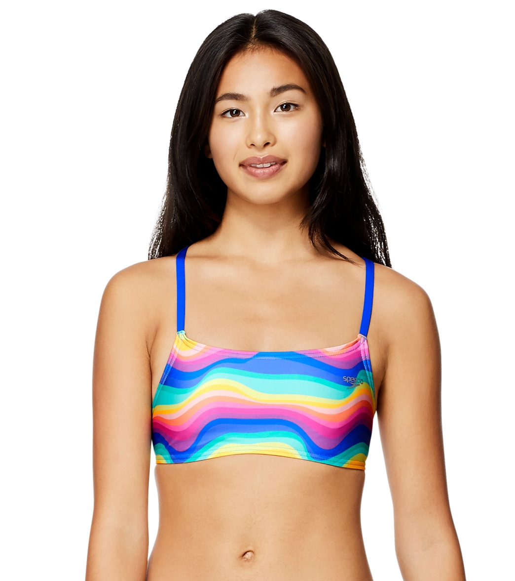 Speedo Women's Strappy Fixed Back Bikini Top - Rainbow Wave Medium Size Medium - Swimoutlet.com