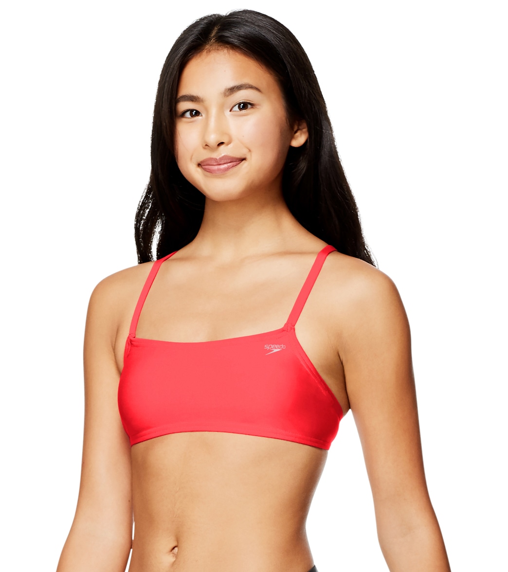 Speedo Women's Solid Strappy Fixed Back Bikini Top - Fiery Coral X-Small - Swimoutlet.com
