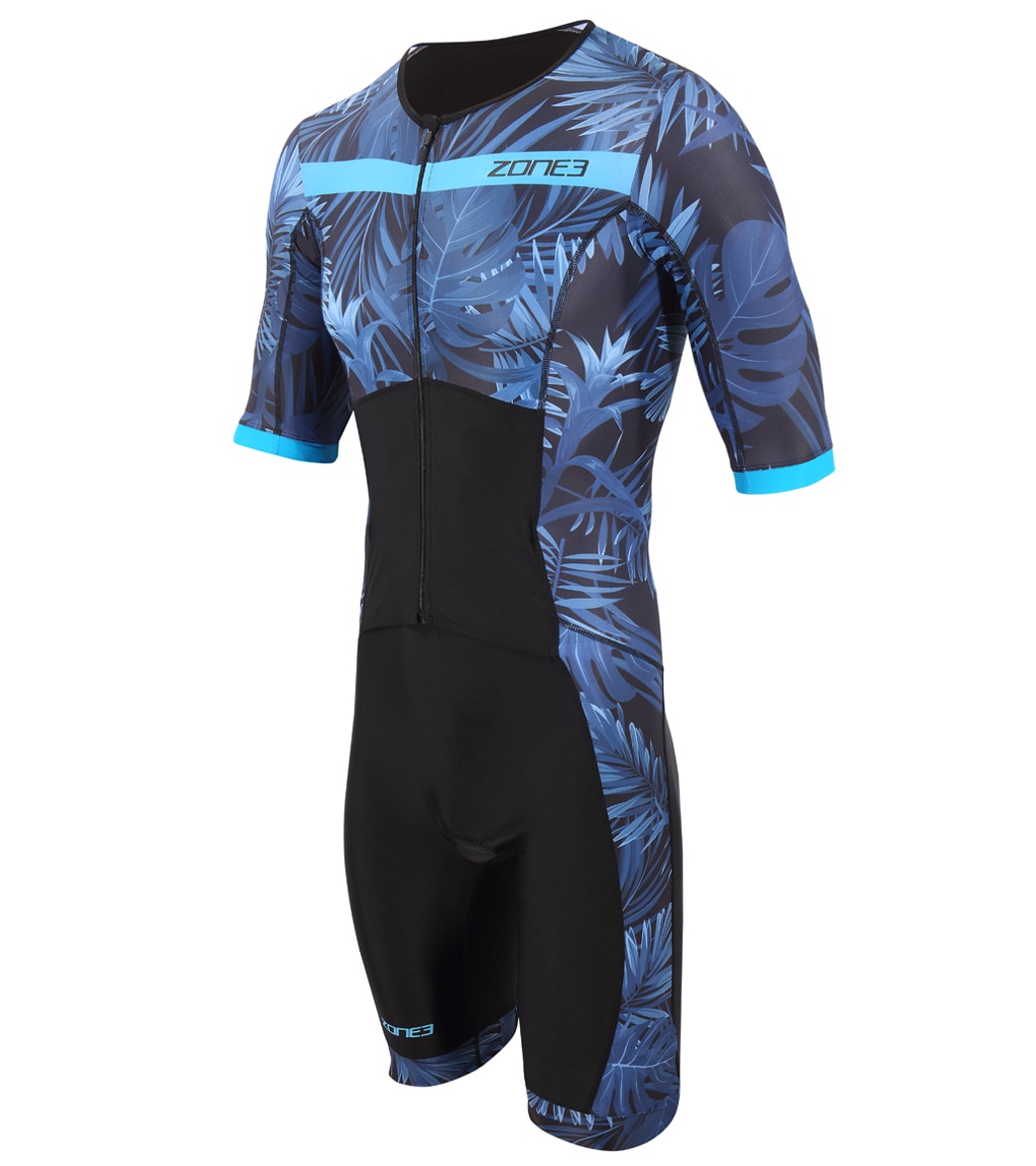 Zone3 Men's Activate+ Short Sleeve Full Zip Tri Suit - Tropical Palm Large Size Large - Swimoutlet.com