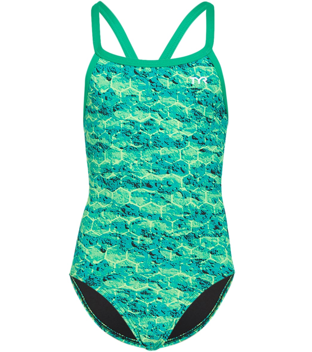 TYR Girls' Agran Diamondfit One Piece Swimsuit - Green 22 - Swimoutlet.com