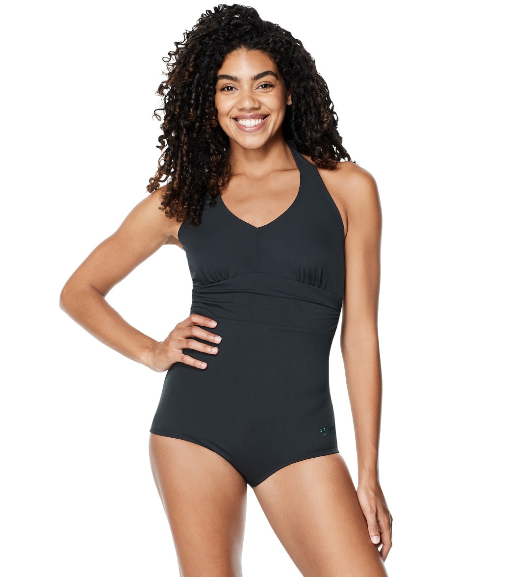 Speedo Womens Solid Halter One Piece Swimsuit At Free