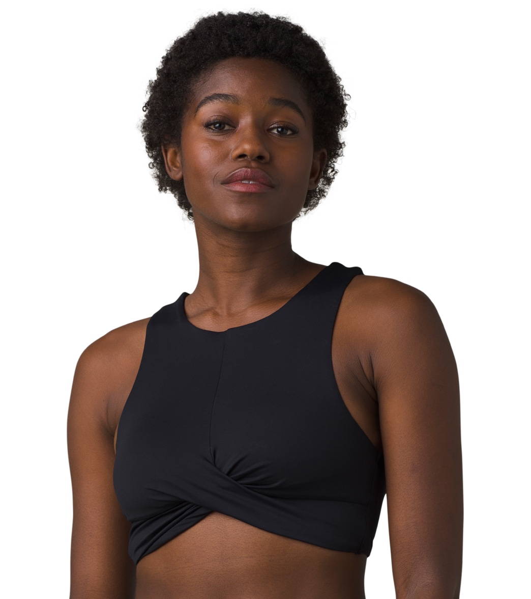 Prana Women's Corinne High Neck Bikini Top - Black Small Cotton/Polyester - Swimoutlet.com