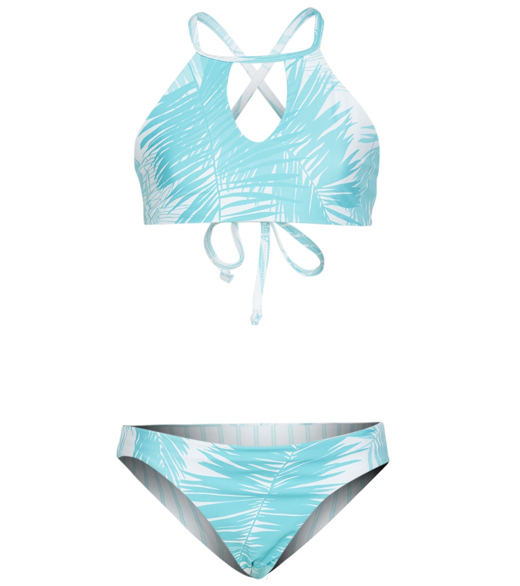 Splendid Girls' Las Palmas High Neck Two Piece Bikini Set Big Kid - Bright Aqua 16 - Swimoutlet.com