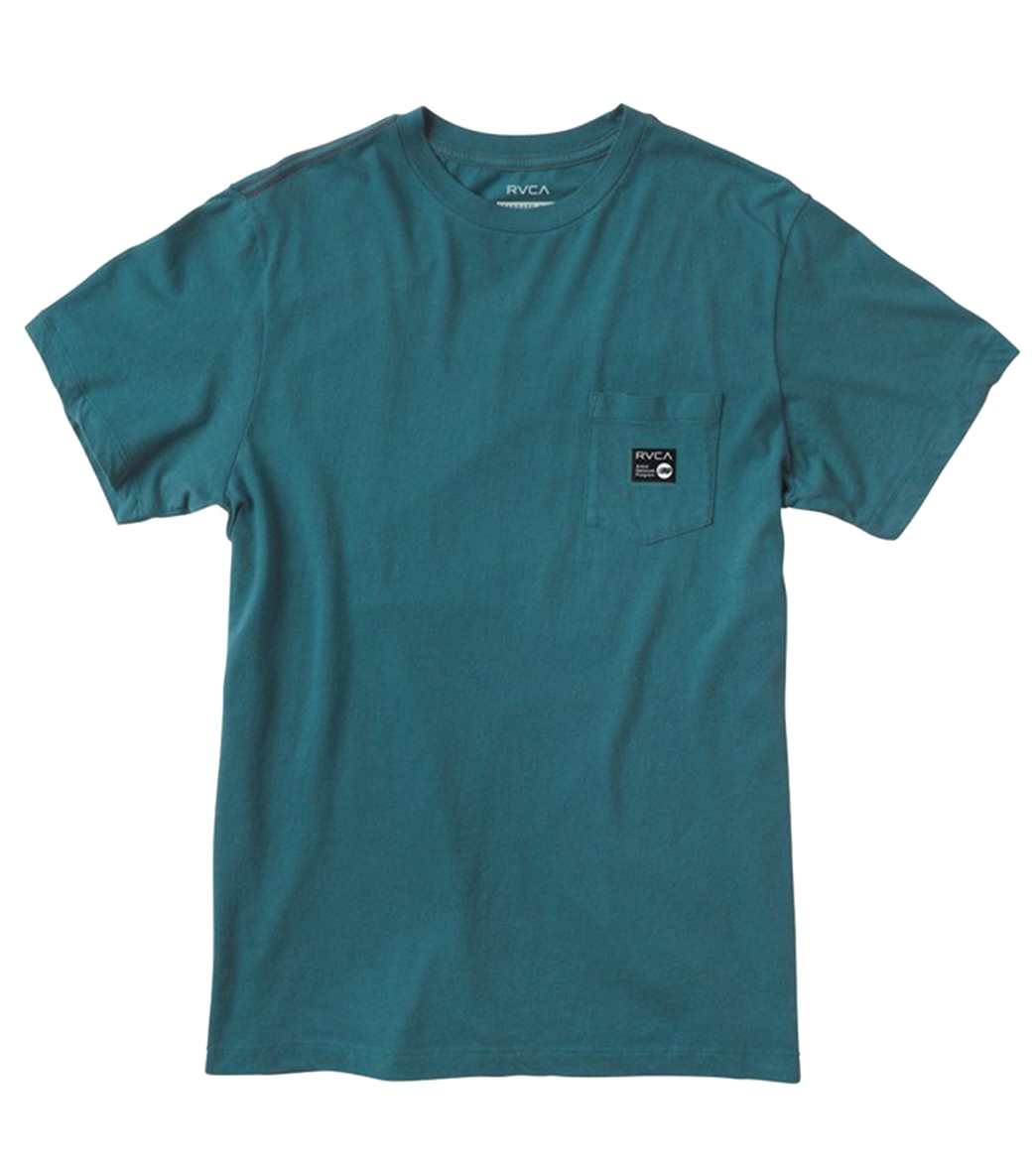 Rvca Men's Short Sleeve Pocket Tee Shirt - Peacock Blue Large - Swimoutlet.com