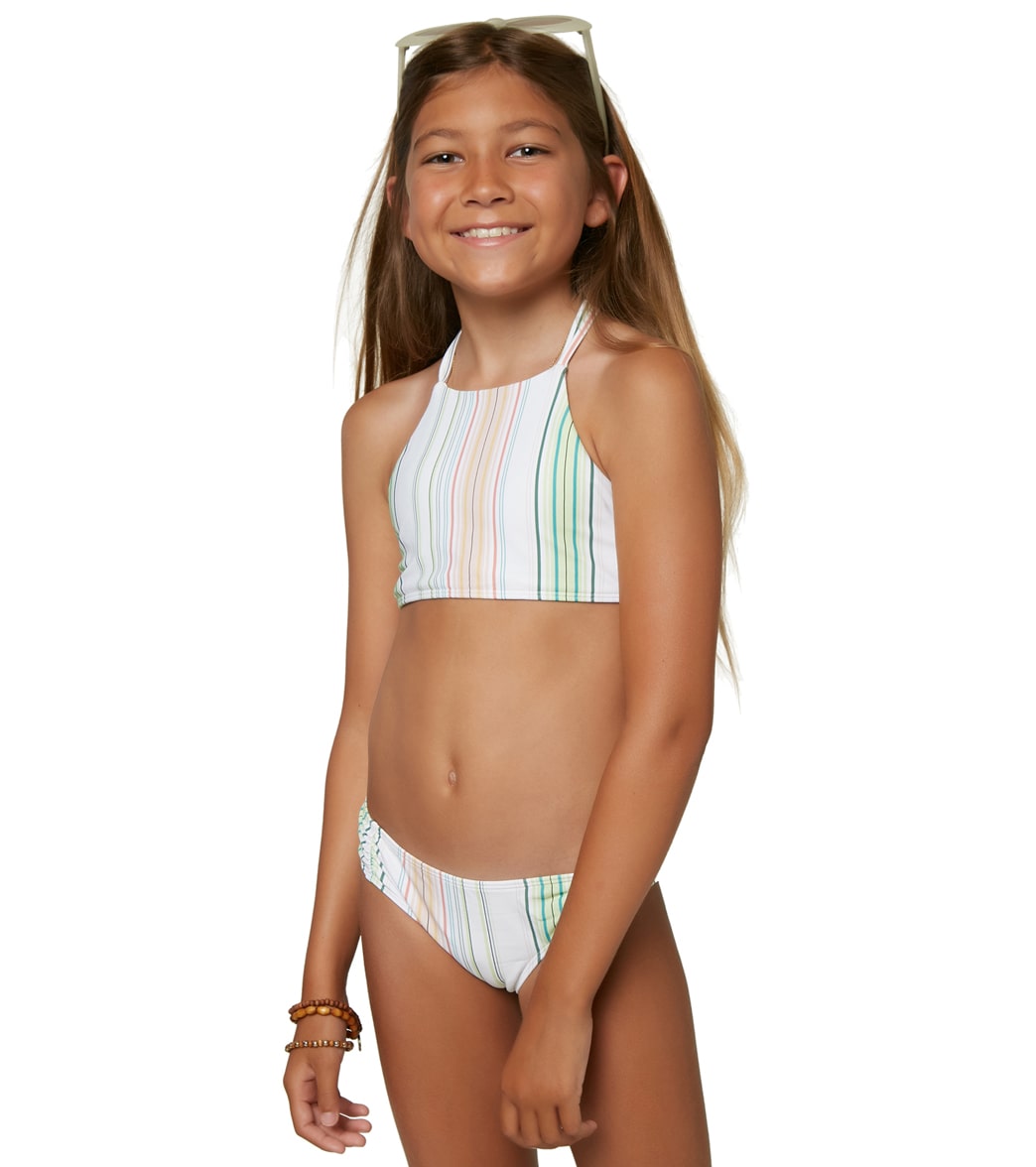O'neill Girls' Beach Stripe Braided Hi-Neck Bikini Set - Mul1 8 Elastane/Polyamide - Swimoutlet.com
