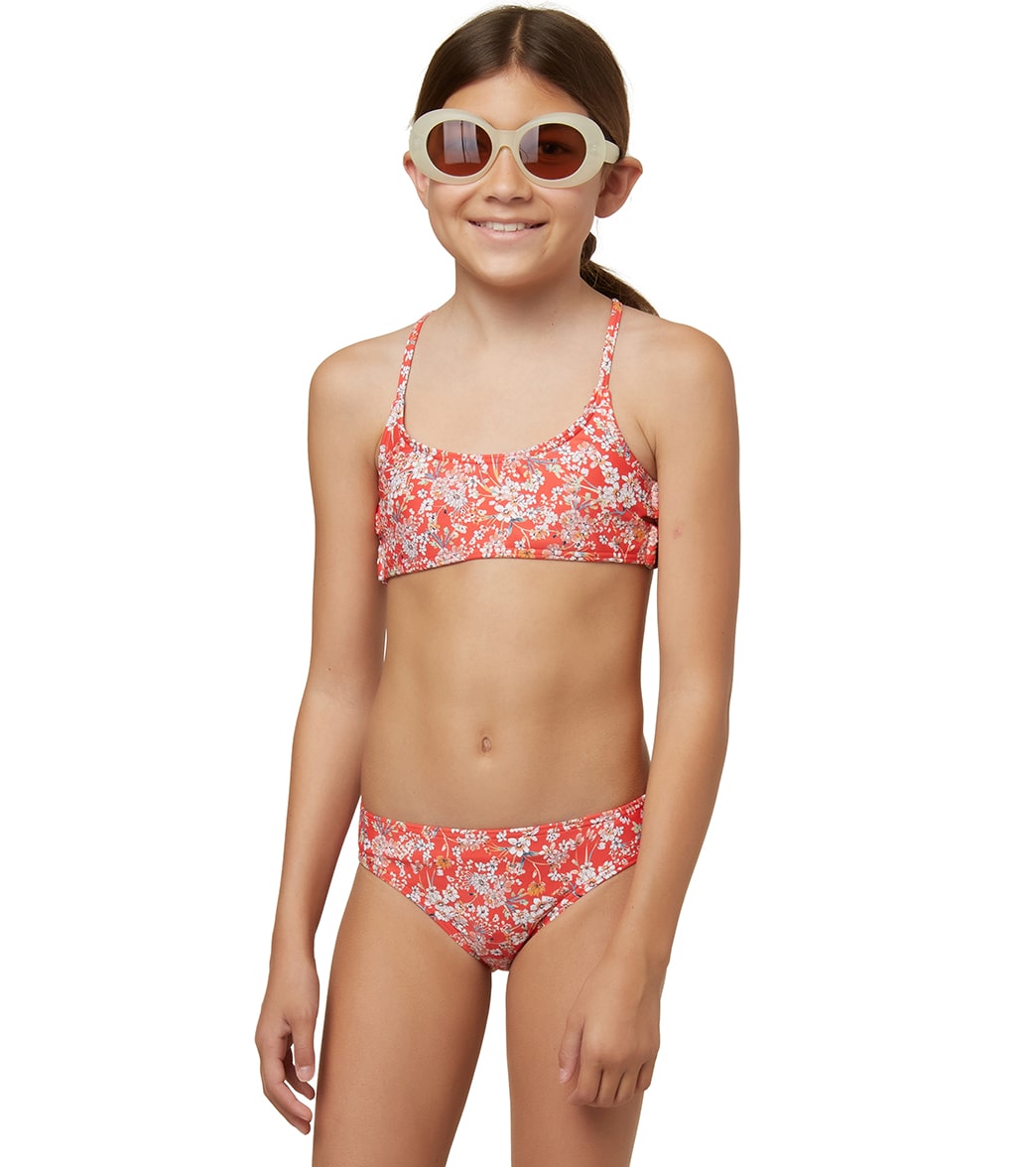 O'neill Girls' Piper Ditsy Strappy Side Bralette Two Piece Bikini Set - Red 12 - Swimoutlet.com