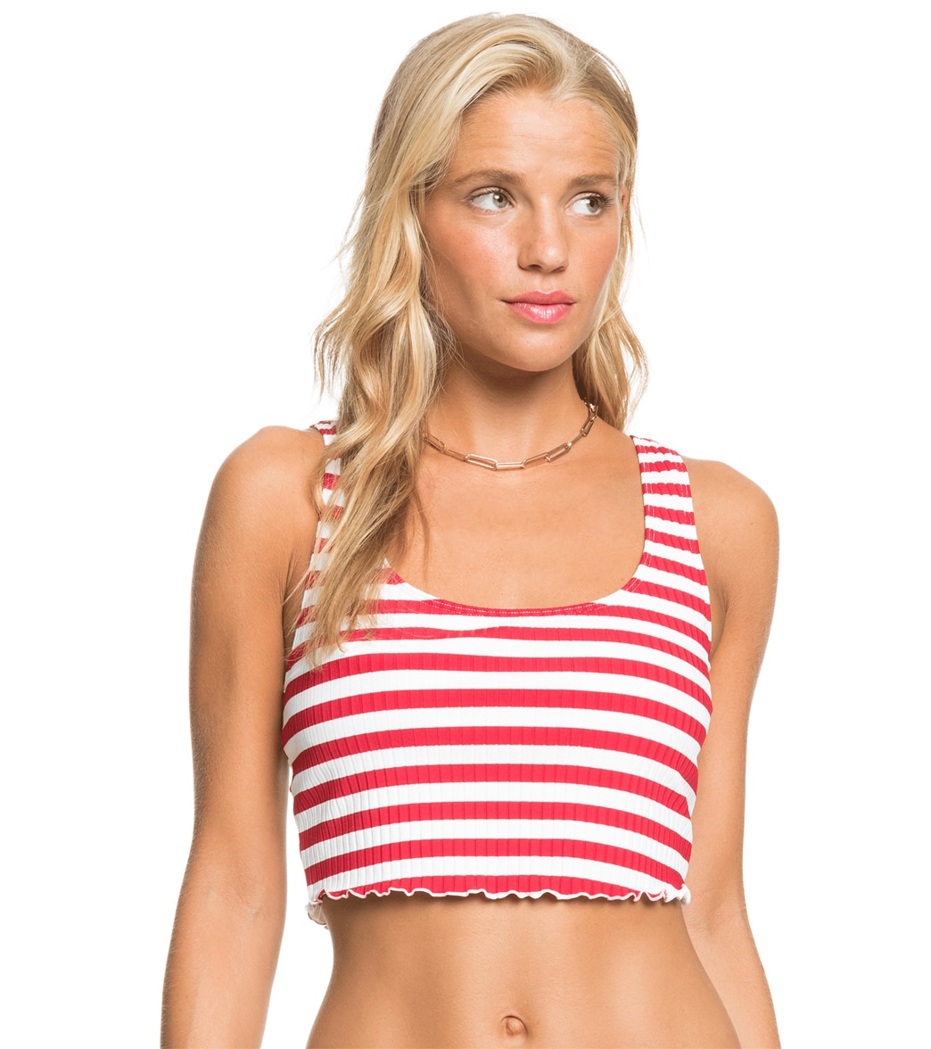Roxy Women's Hello July Crop Bikini Top - Poppy Red Vicky Stripes Small Large - Swimoutlet.com
