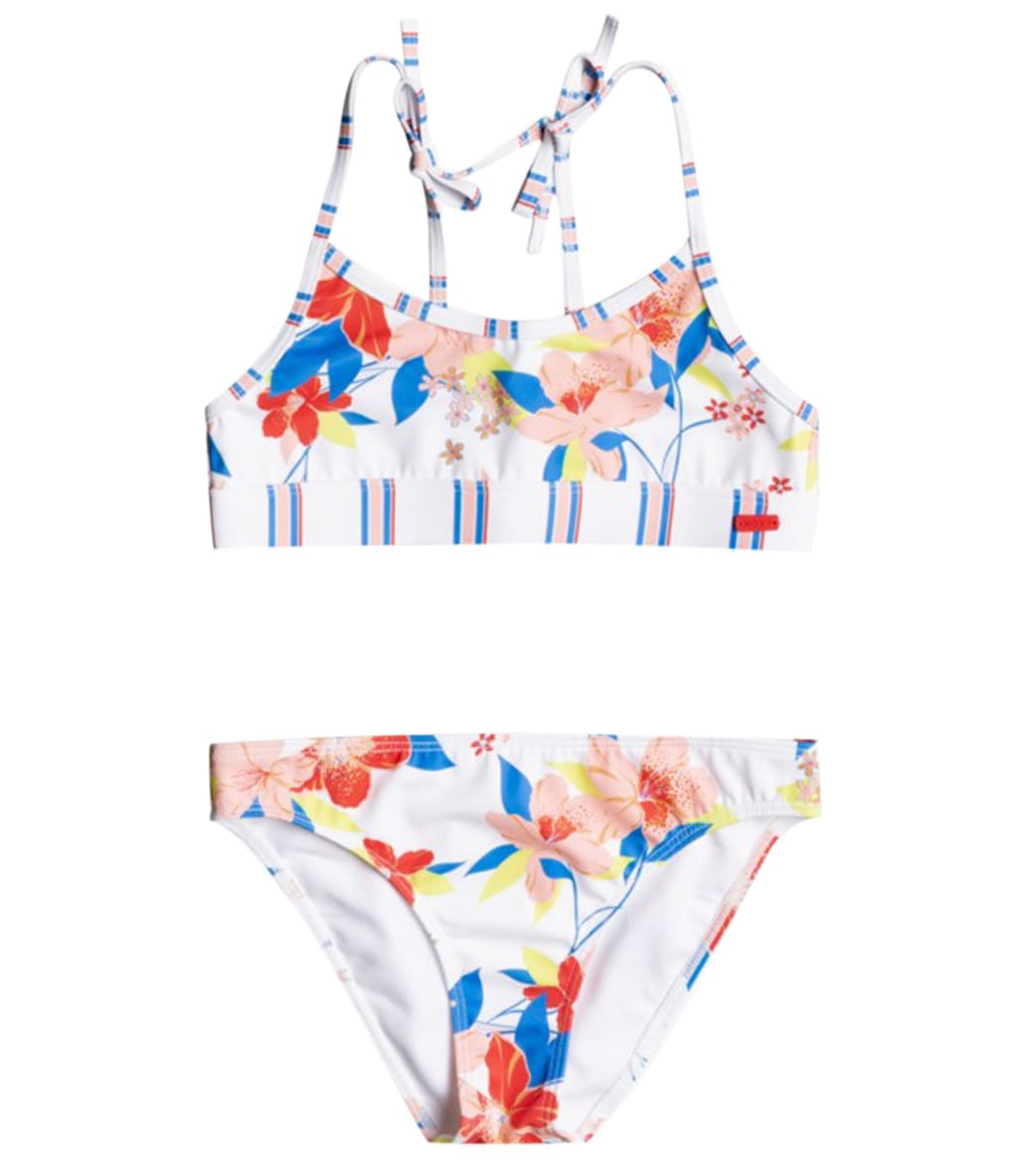 Roxy Girls' Friendly Flower Two Piece Crop Top Bikini Set - Bright White Saya Light Small 14 Big Kid - Swimoutlet.com